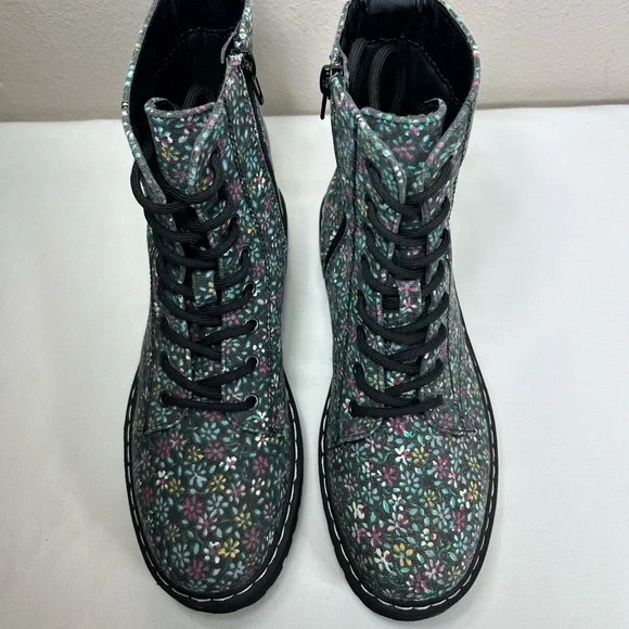 Sincerely Jules Harley Chunky Floral Lace-Up Canvas Combat Chic Boot 7.5 - Picture 4 of 16